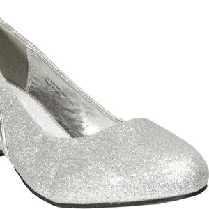 Toddler, Little and Big Girl Mary Jane Dress Shoe Rhinestones - Silver Glitter
